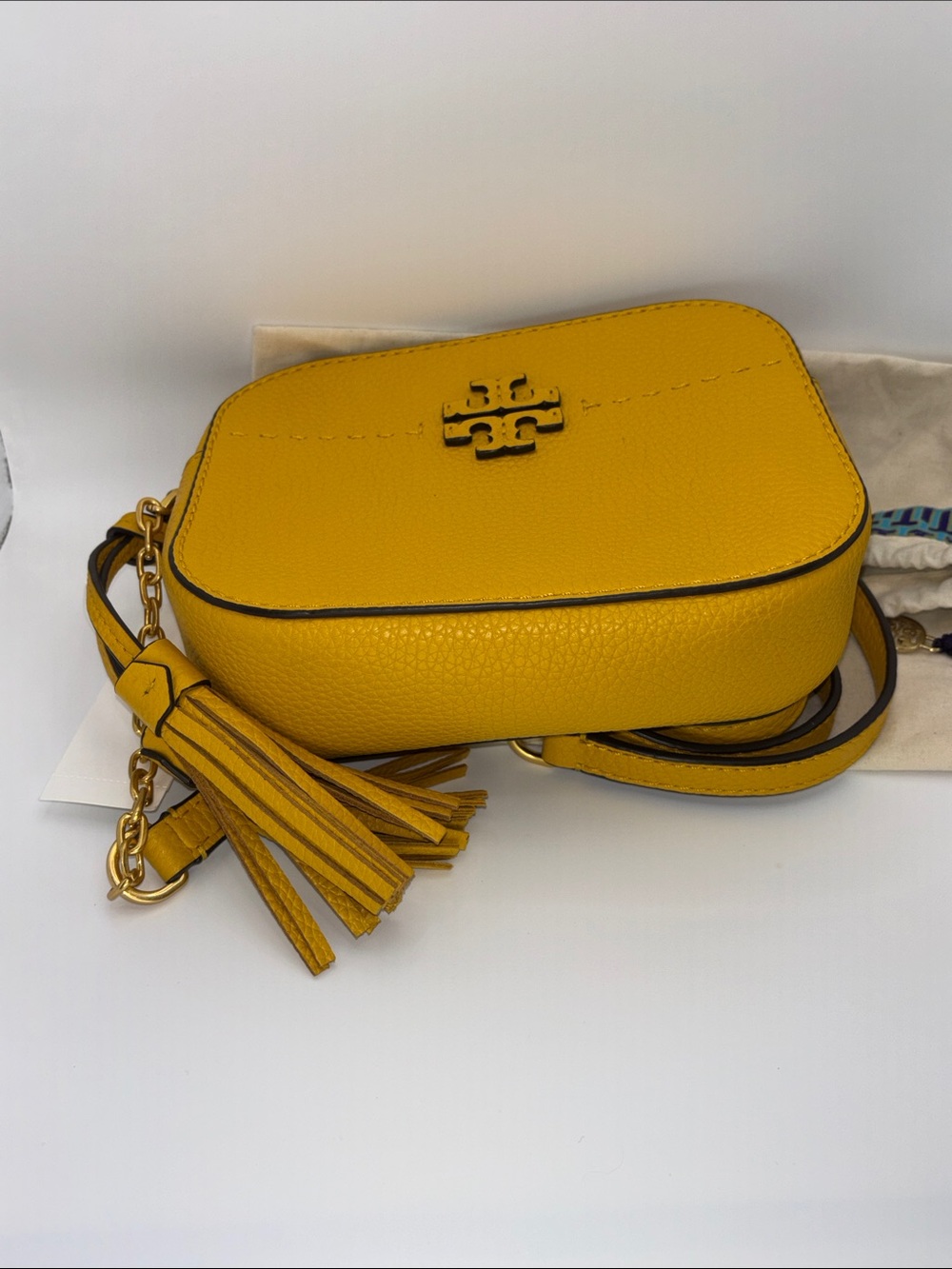Tory Burch Sunshine Yellow Pebbled Leather Crossbody with Tassel - Picture 11 of 11